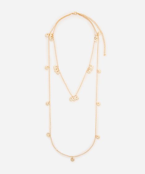 colar duplo alongado com medalha dourado