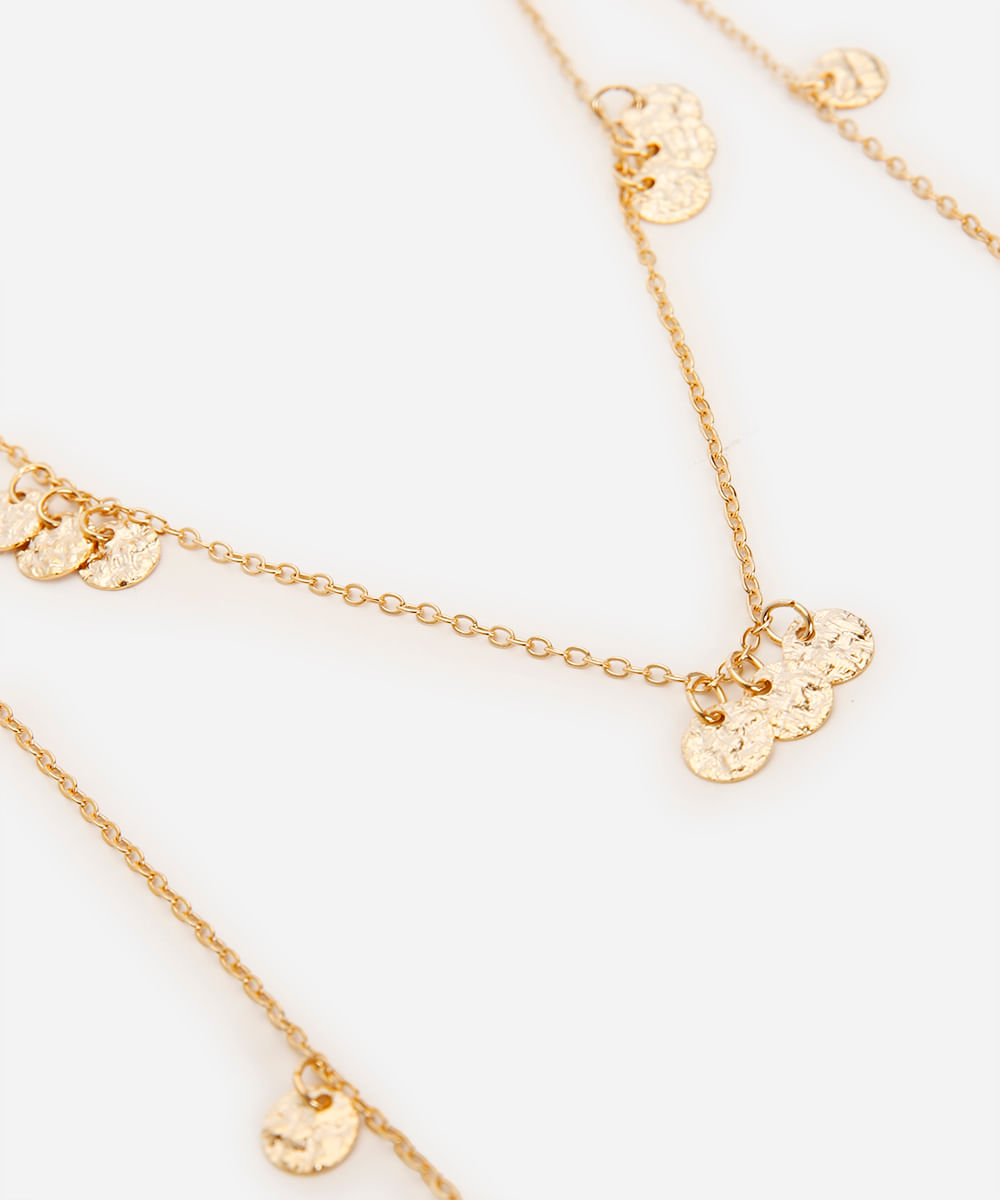colar duplo alongado com medalha dourado