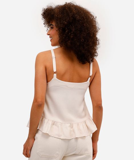 blusa feminina de viscose alça fina com babado bege