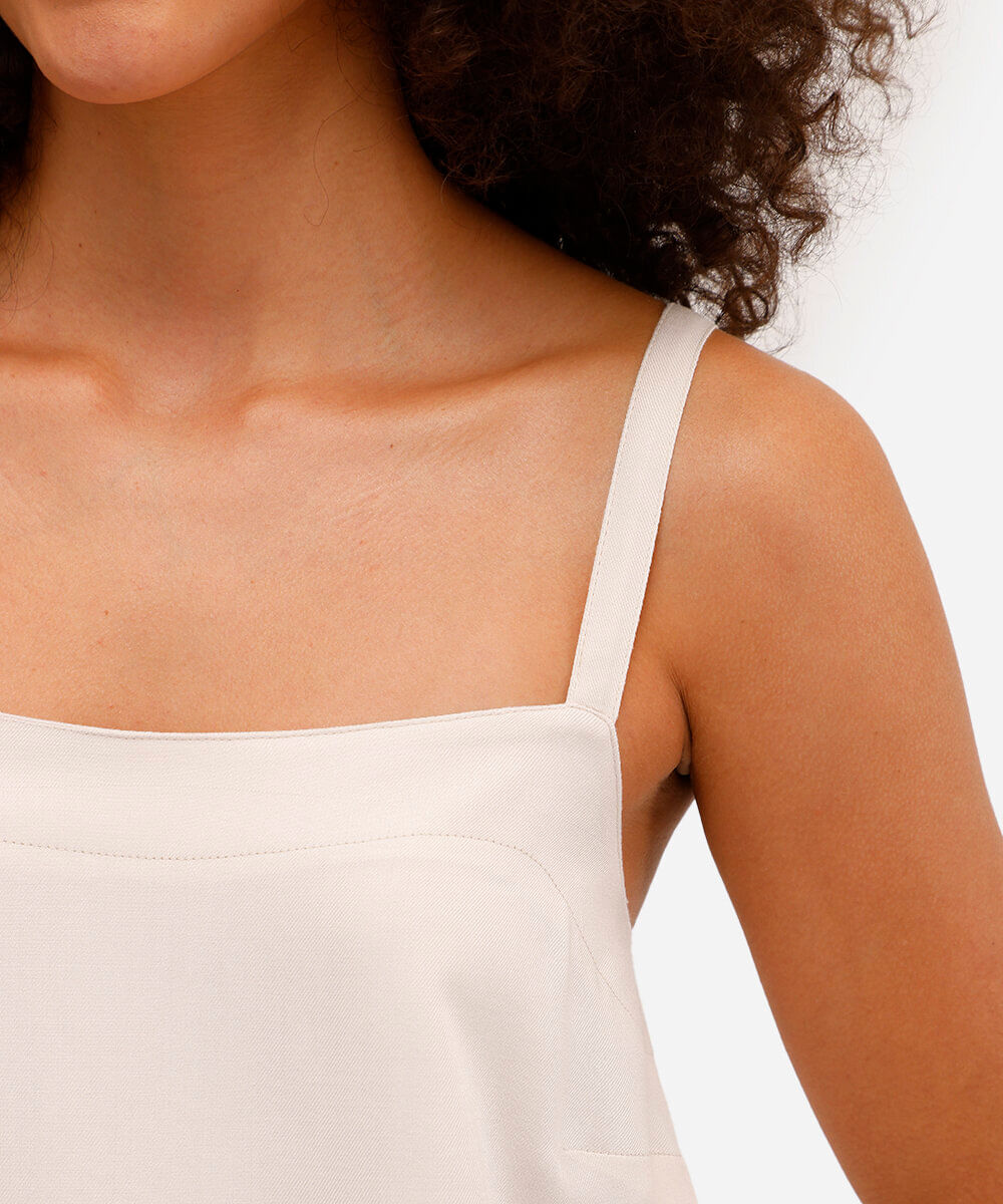 blusa feminina de viscose alça fina com babado bege