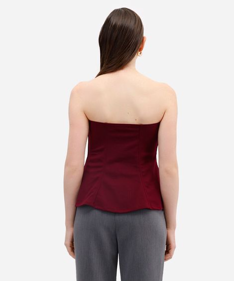blusa peplum feminina sem alça texturizada vinho