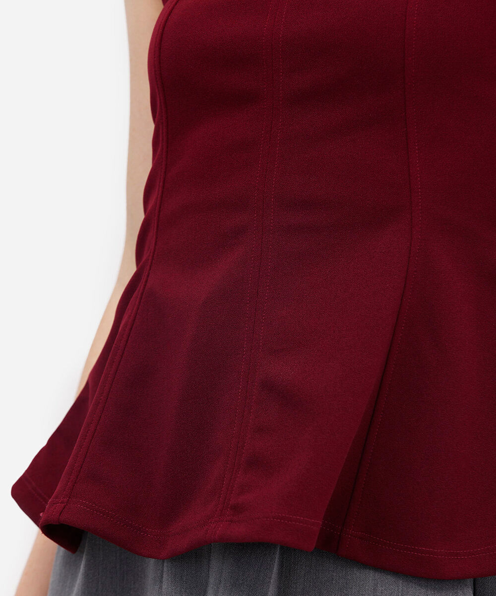 blusa peplum feminina sem alça texturizada vinho