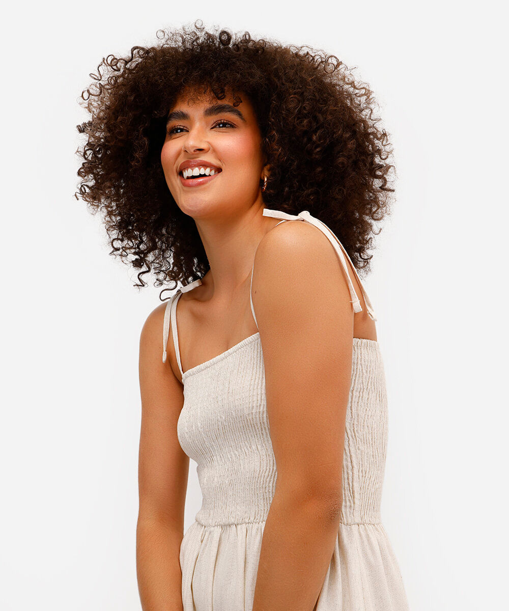 vestido longo feminino alça fina com linho franzido bege