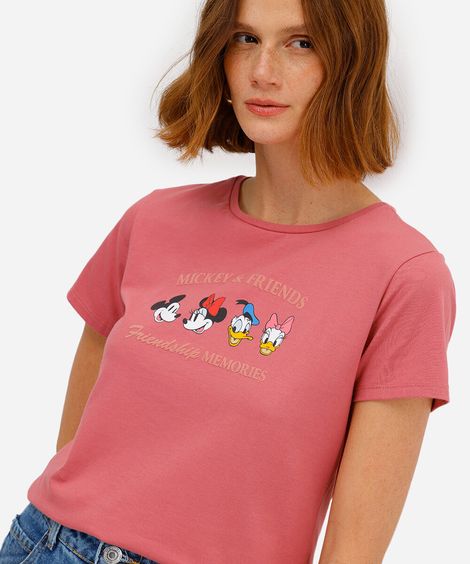 camiseta feminina de algodão mickey rosa