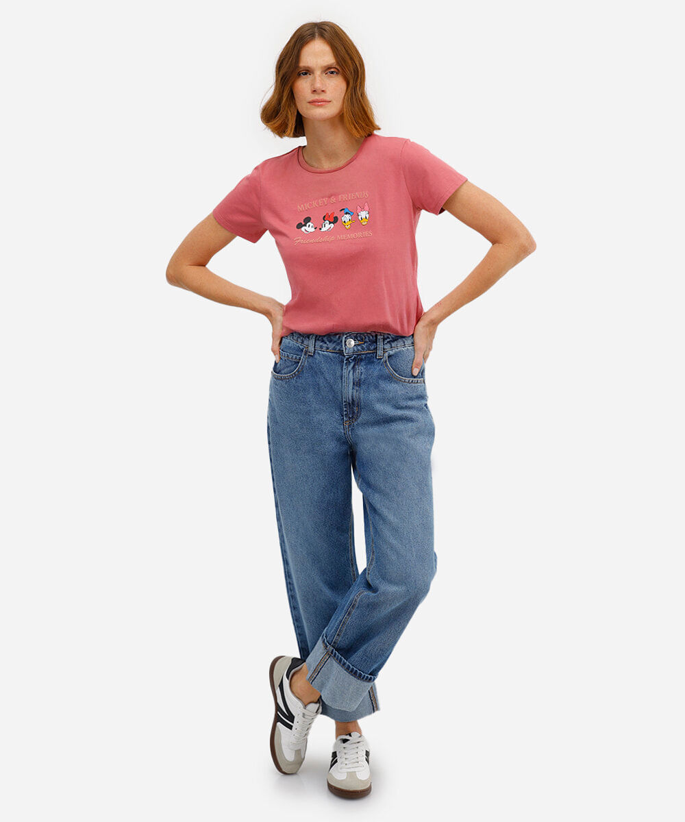 camiseta feminina de algodão mickey rosa