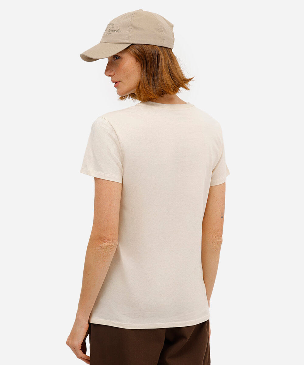 camiseta feminina de algodão estampada bege
