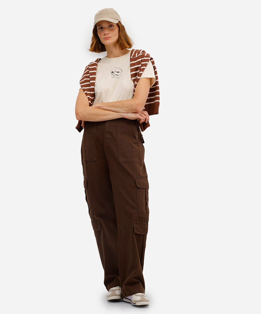 camiseta feminina de algodão estampada bege