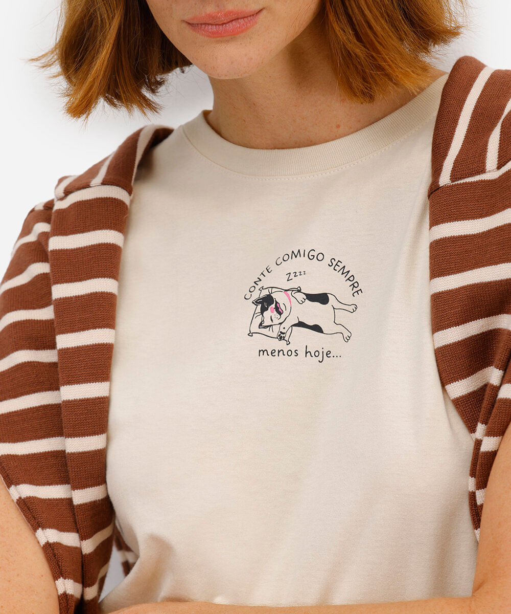 camiseta feminina de algodão estampada bege