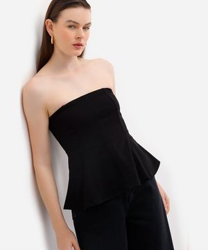 blusa peplum feminina sem alça texturizada preta