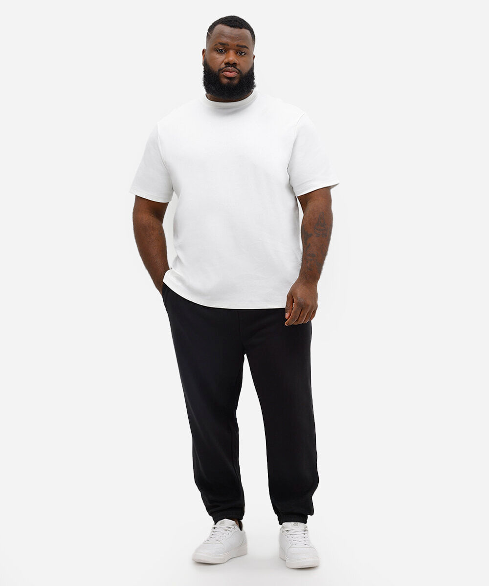 calça jogger masculina de moletom básica plus size preta
