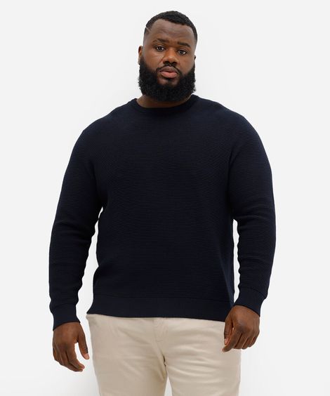suéter de tricot canelado plus size azul