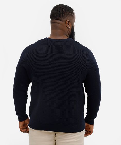 suéter de tricot canelado plus size azul