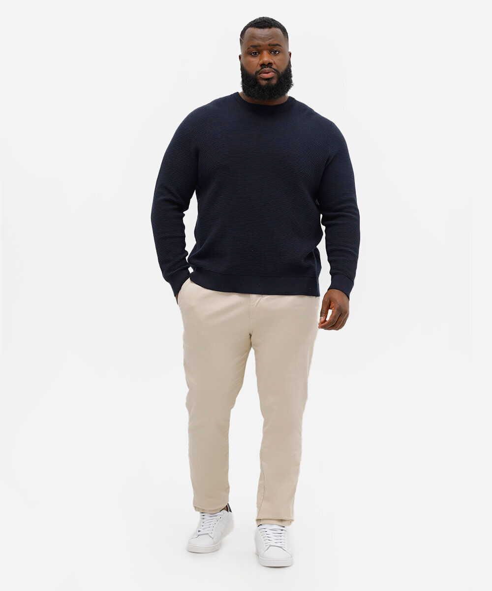 suéter de tricot canelado plus size azul