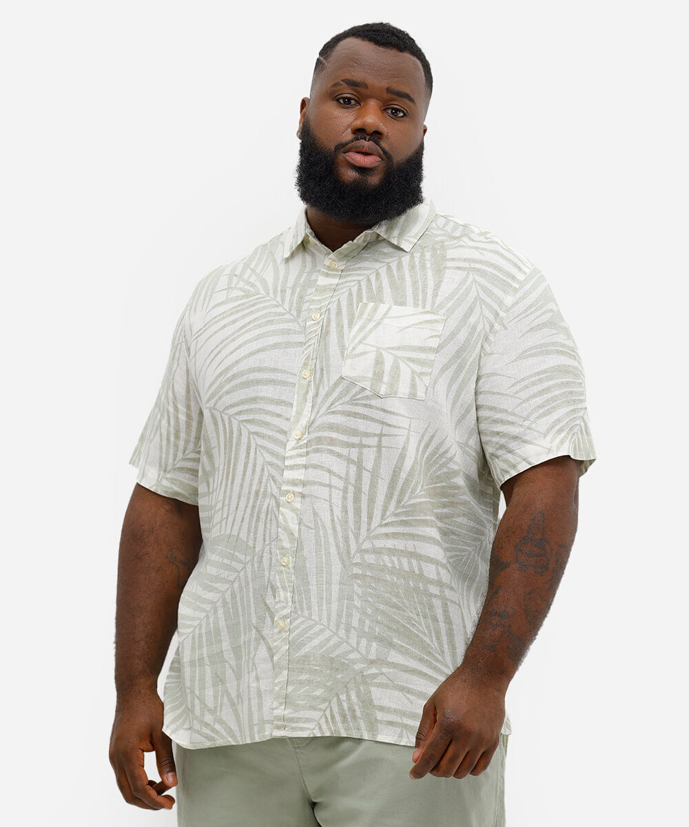 camisa comfort de linho folhagem plus size off white