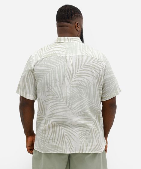 camisa comfort de linho folhagem plus size off white