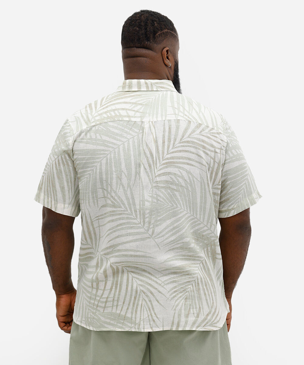 camisa comfort de linho folhagem plus size off white