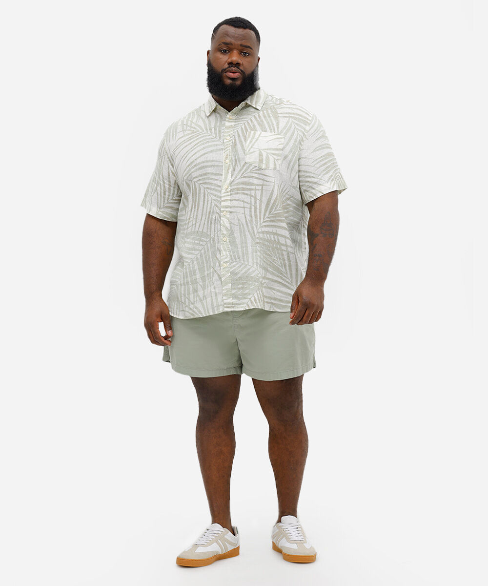camisa comfort de linho folhagem plus size off white