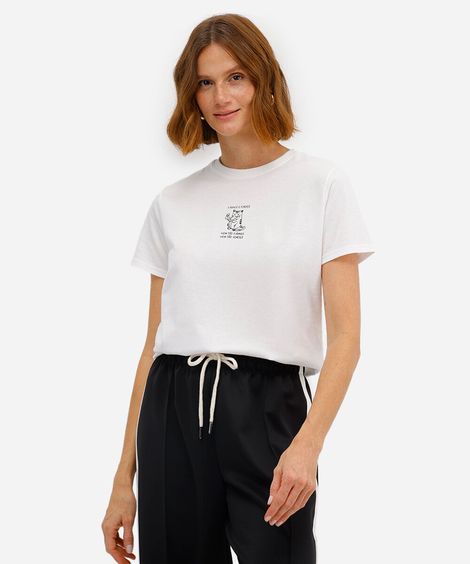 camiseta de algodão manga curta firmes e fortes off white