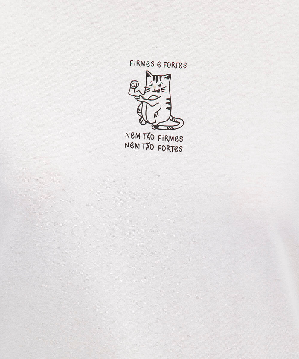 camiseta de algodão manga curta firmes e fortes off white