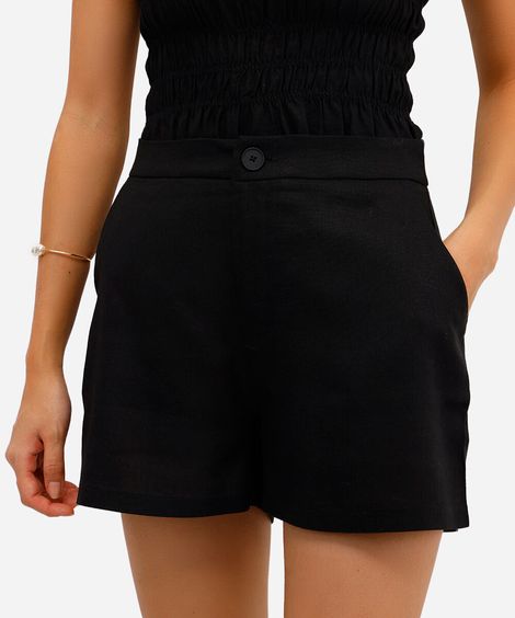 short feminino de alfaiataria com linho preto