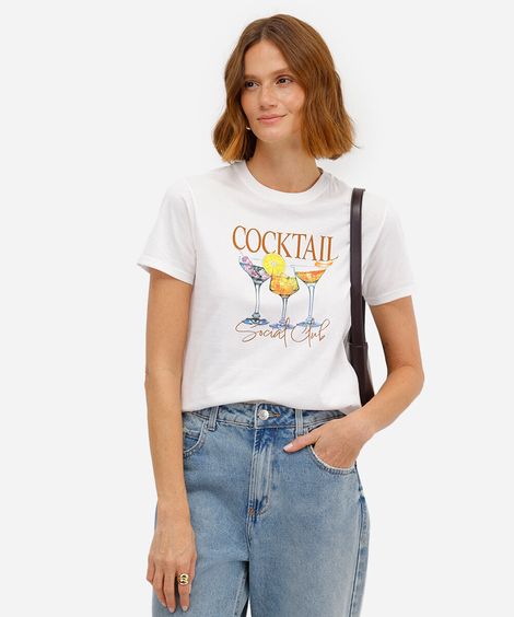 camiseta feminina de algodão cocktail off white