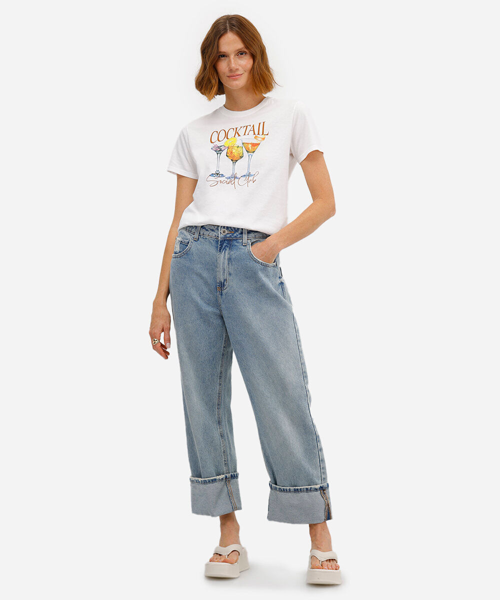 camiseta feminina de algodão cocktail off white