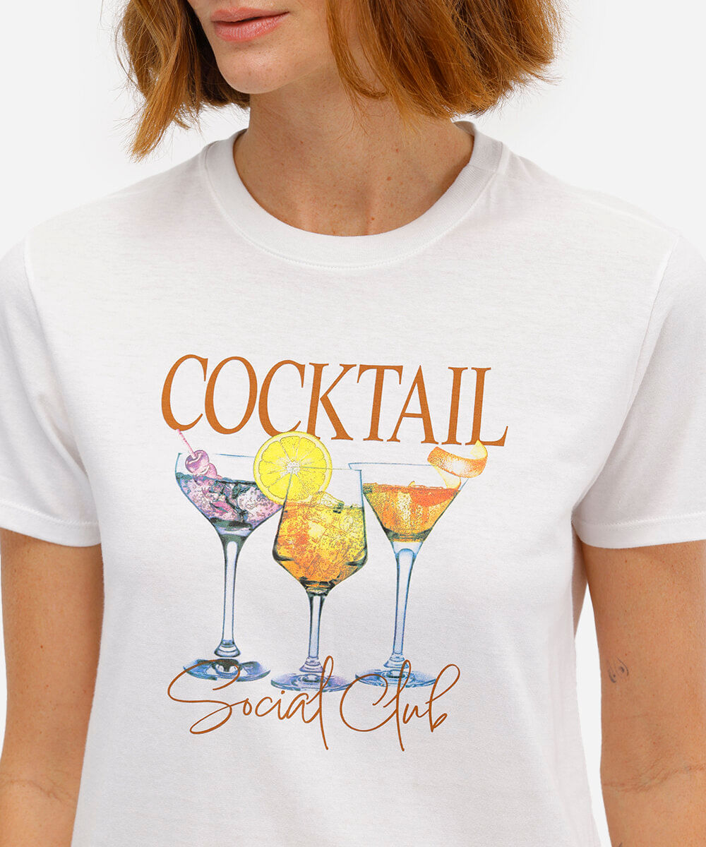 camiseta feminina de algodão cocktail off white