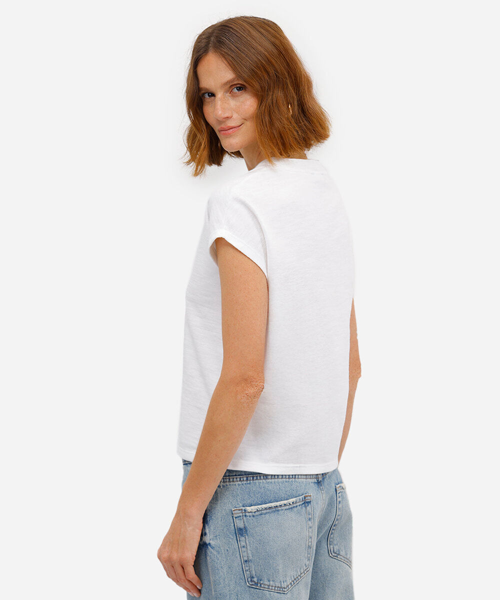 blusa básica feminina de algodão decote v off white