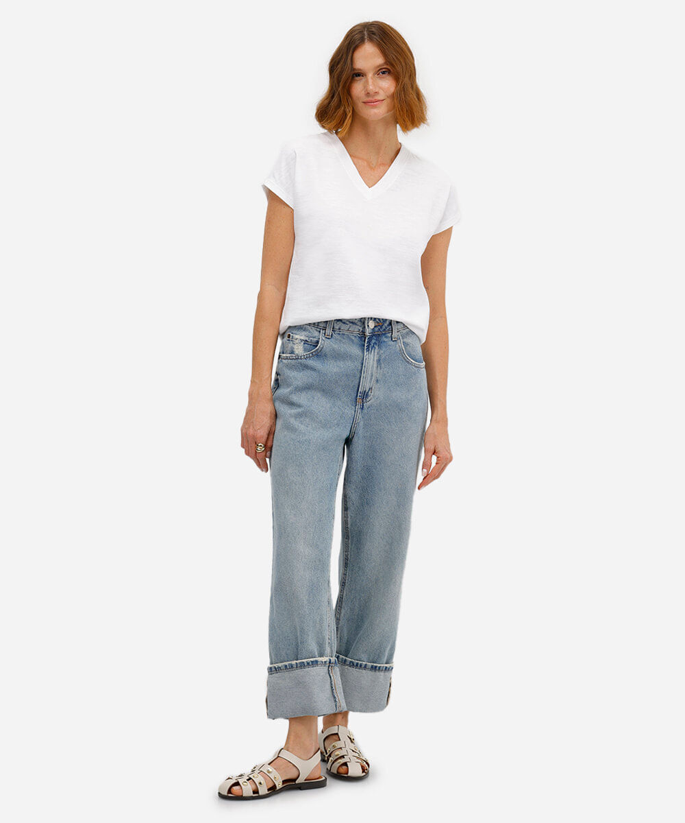 blusa básica feminina de algodão decote v off white