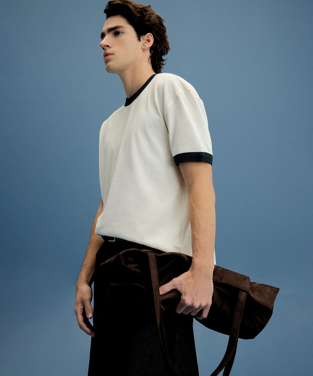 camiseta masculina de algodão bicolor off white