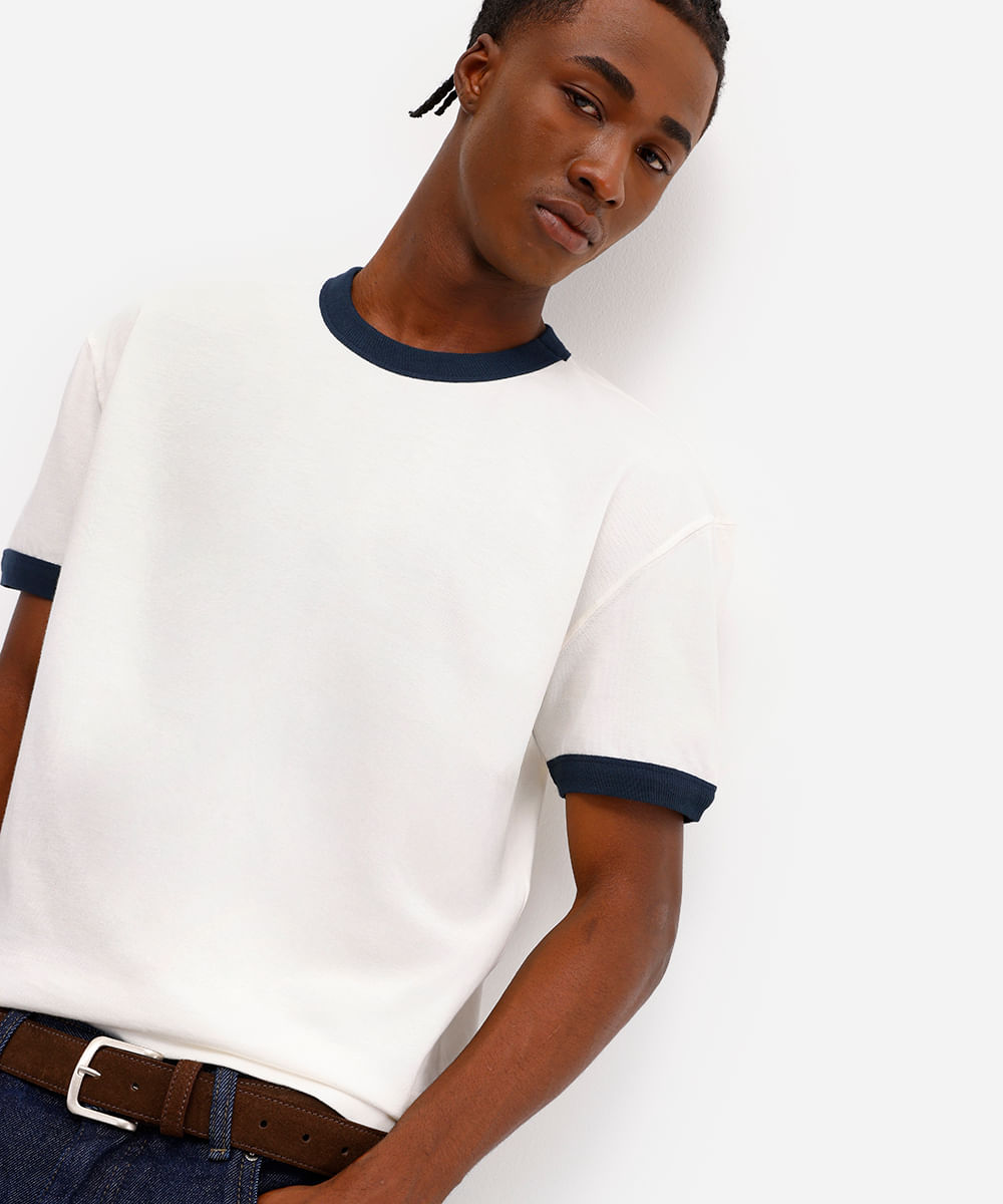 camiseta masculina de algodão bicolor off white