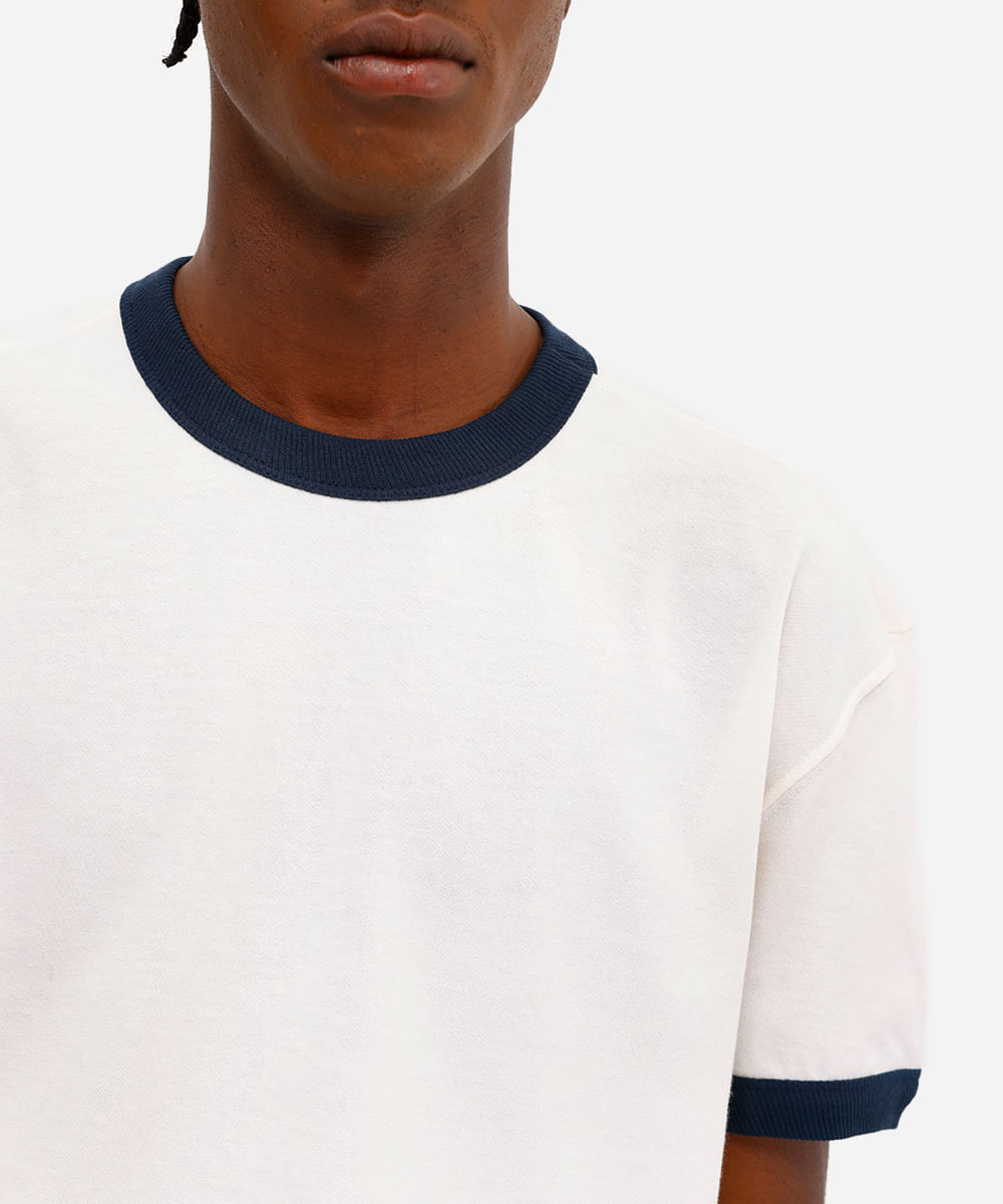 camiseta masculina de algodão bicolor off white