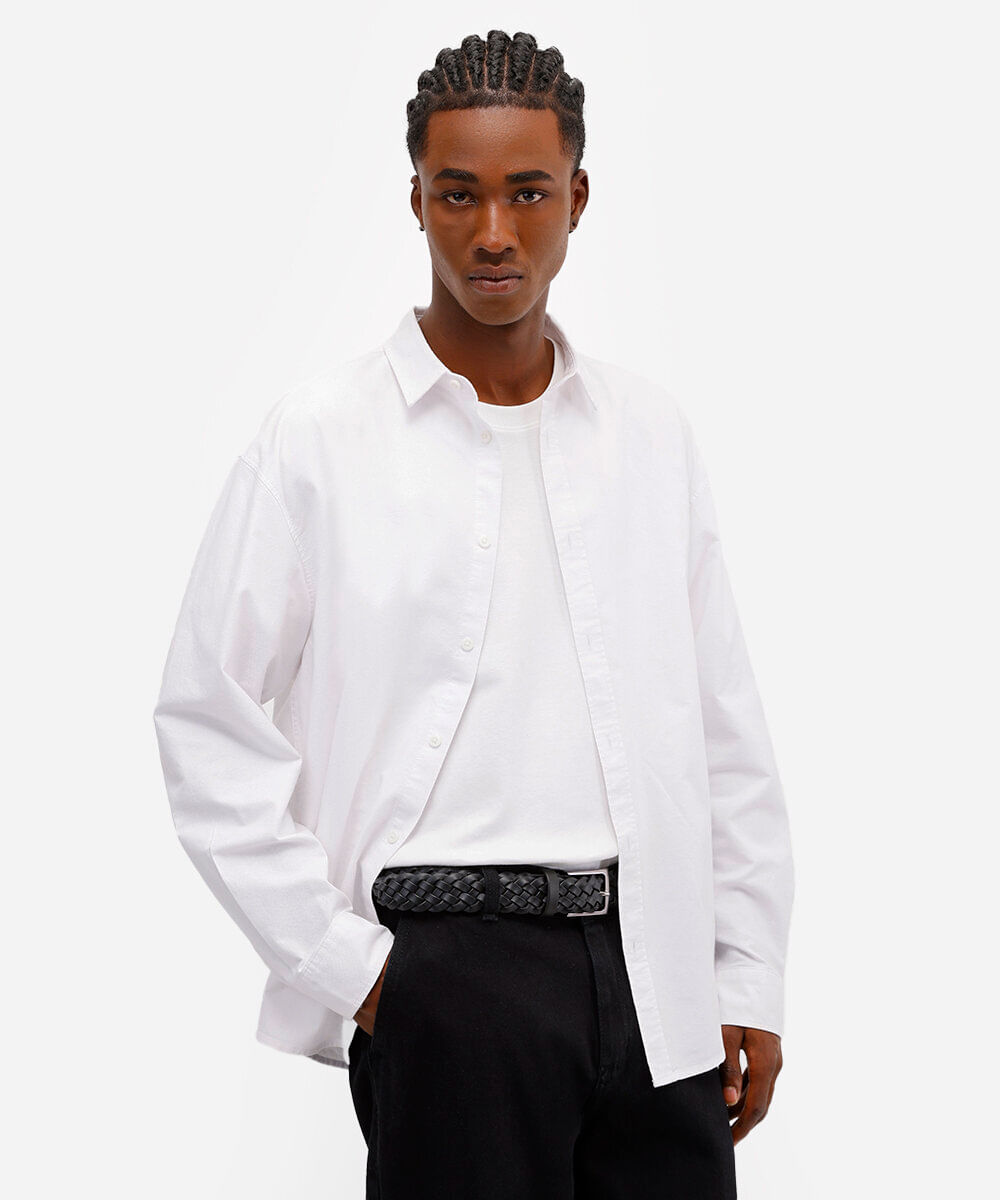 camisa oversized masculina de algodão manga longa off white