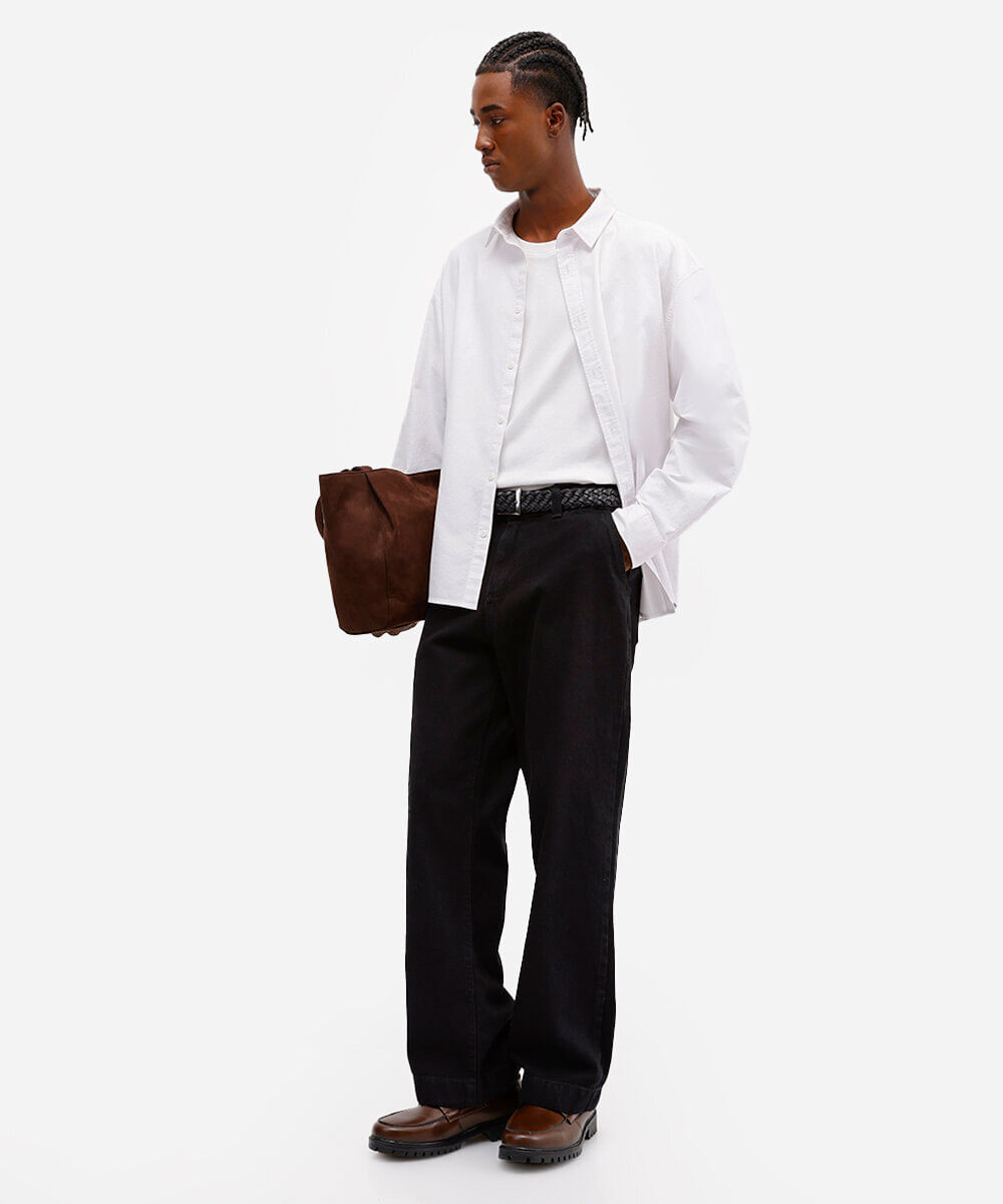 camisa oversized masculina de algodão manga longa off white