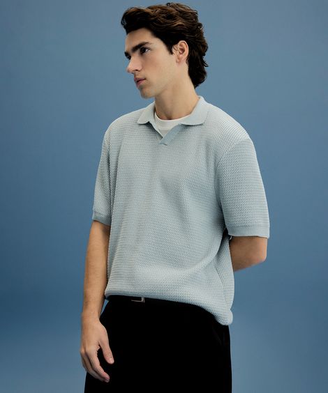 polo masculina tricot texturizado comfort azul