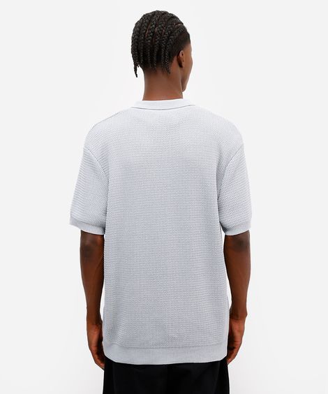 polo masculina tricot texturizado comfort azul