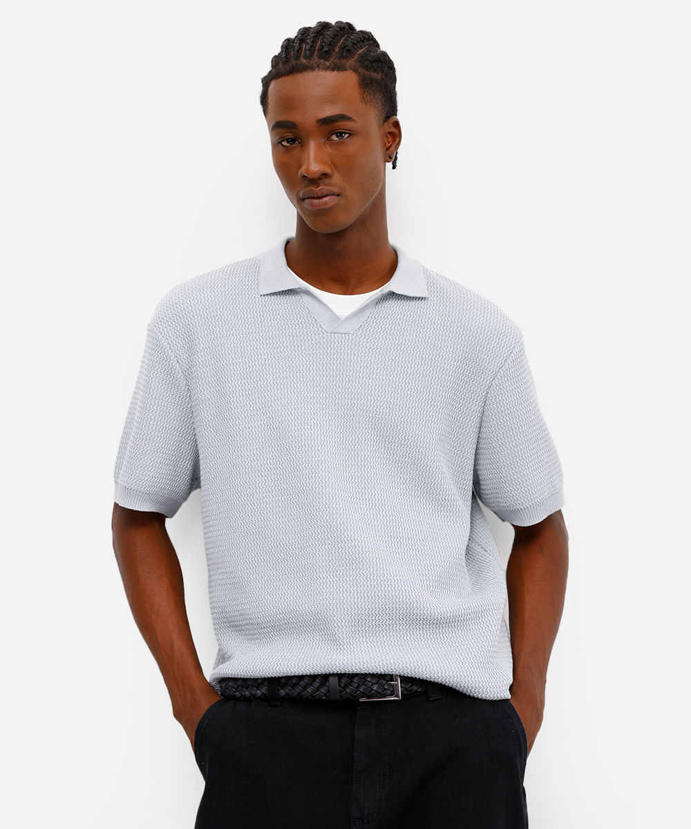 polo masculina tricot texturizado comfort azul