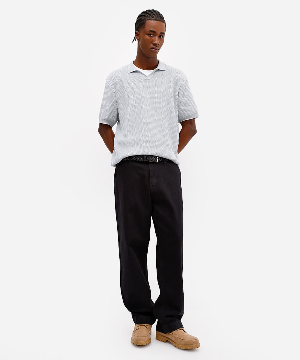 polo masculina tricot texturizado comfort azul