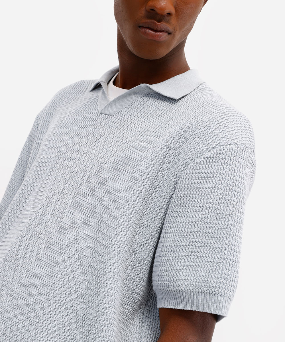 polo masculina tricot texturizado comfort azul