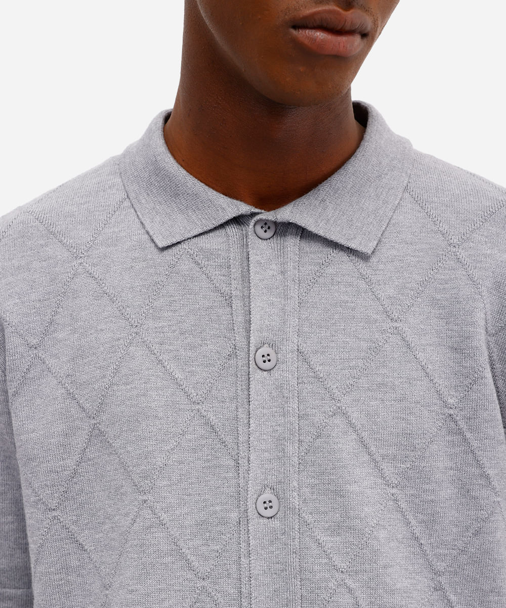 camisa manga curta comfort fit com textura cinza