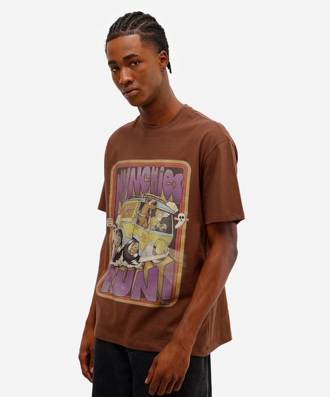 camiseta masculina de algodão scooby doo marrom