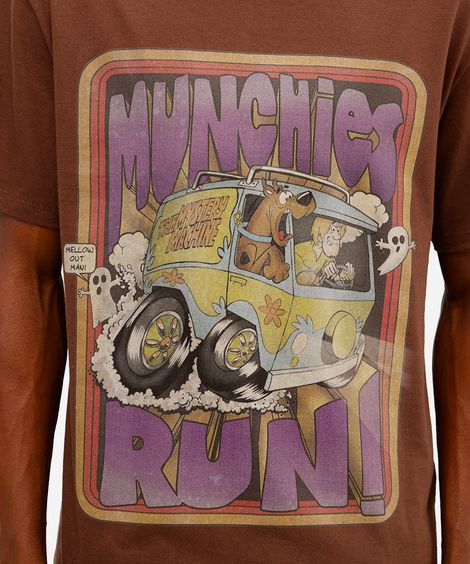 camiseta masculina de algodão scooby doo marrom