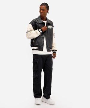 calça baggy masculina jeans com bolsos cargo preta
