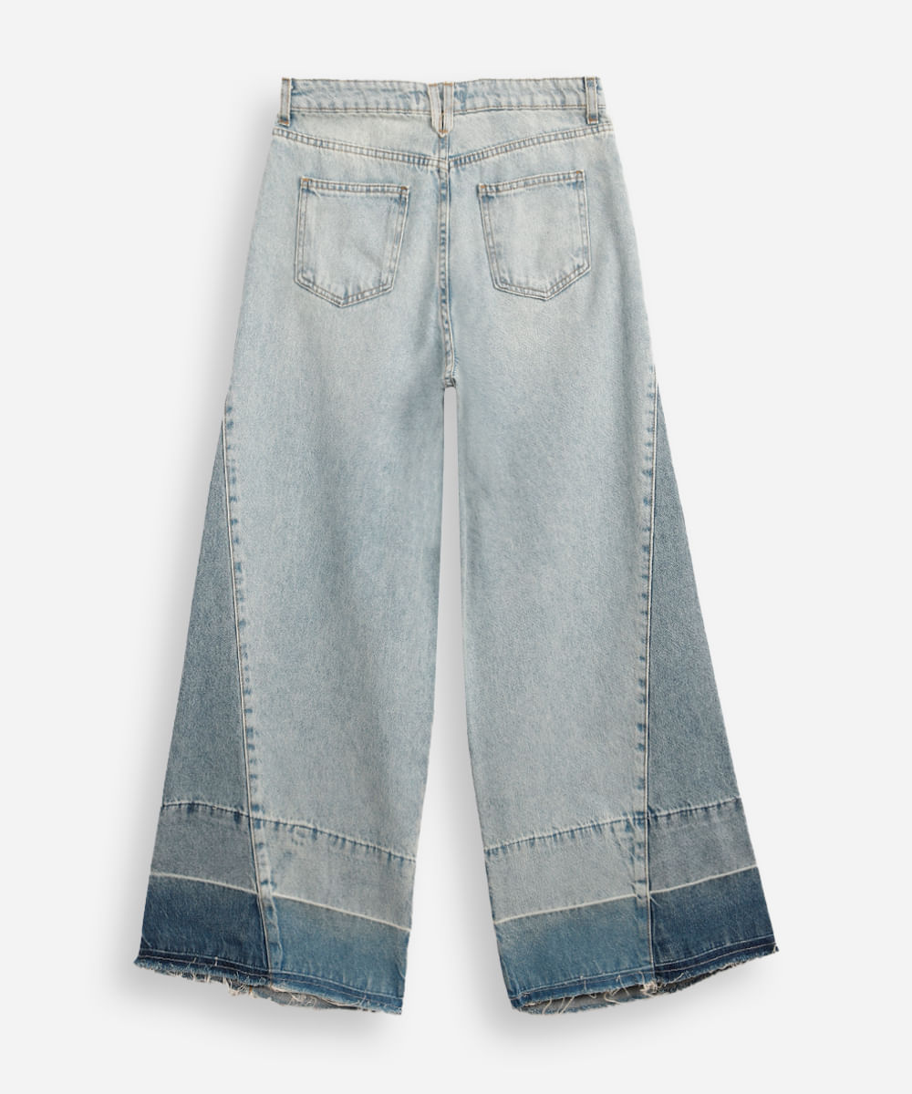 calça jeans wide leg recorte lateral azul