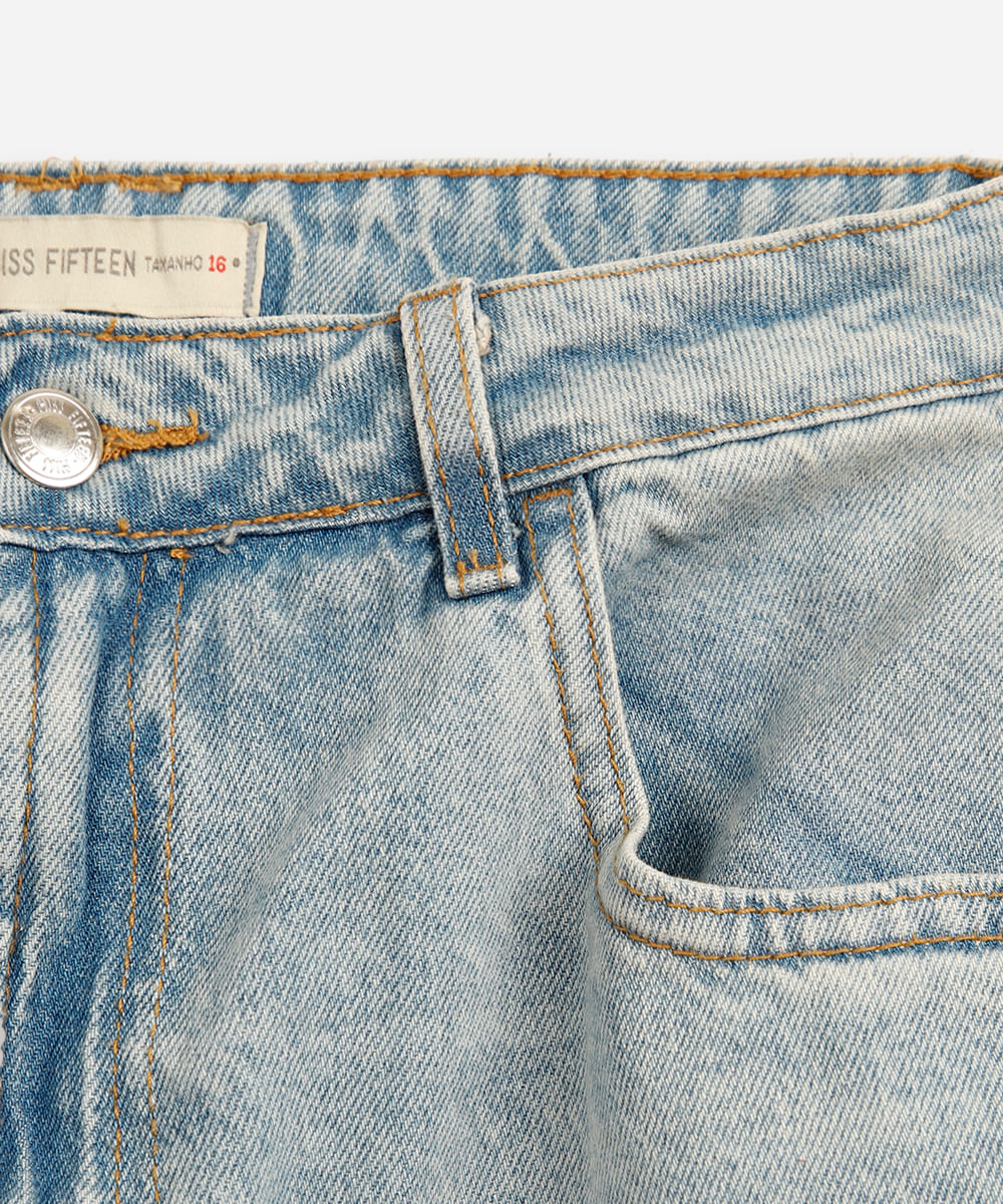 calça jeans wide leg recorte lateral azul