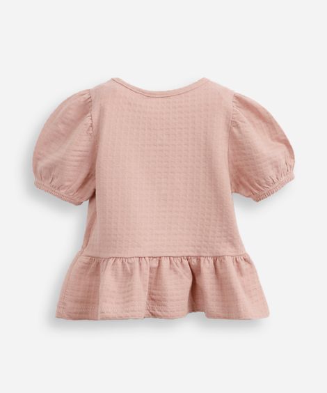 blusa de algodão infantil com lacinho texturizada rosa