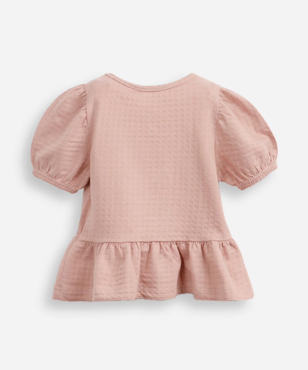 blusa de algodão infantil com lacinho texturizada rosa