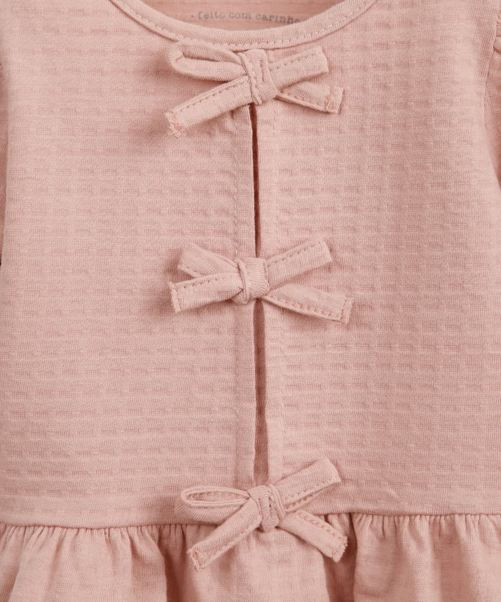 blusa de algodão infantil com lacinho texturizada rosa