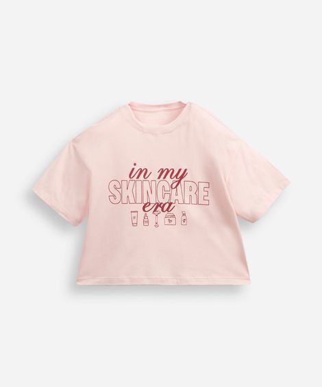 camiseta boxy cropped skincare rosa