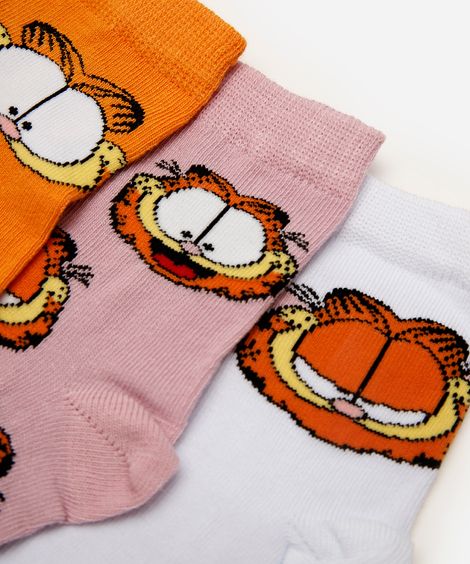 kit de 3 meias cano médio garfield colorida